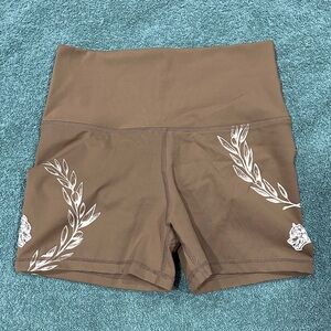 Darc Sport Brown Athletic Shorts with White Floral Design